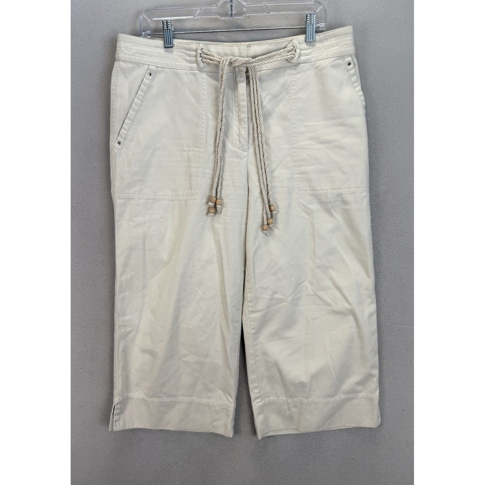 Vintage Ralph Lauren Women's 14 Beige Wide Leg Cropped Breads Drawstrings Pants